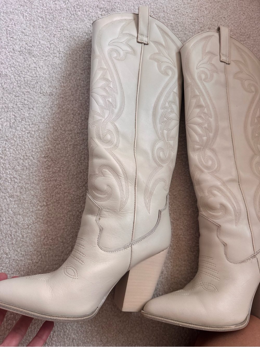 Steve Madden  Cream Embroidered Western Knee-High Boots